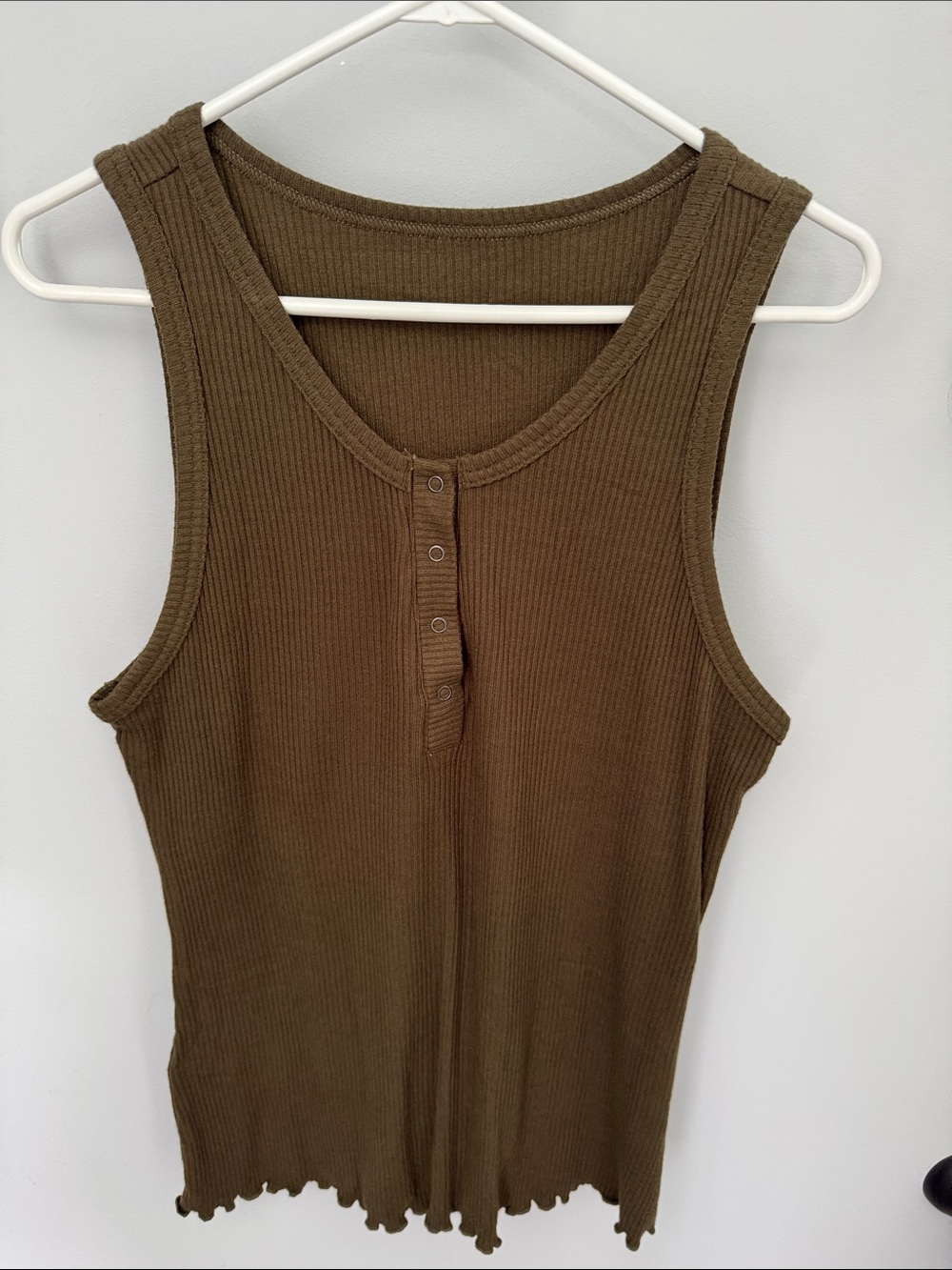 Ribbed Henley Tank Top - Army Green